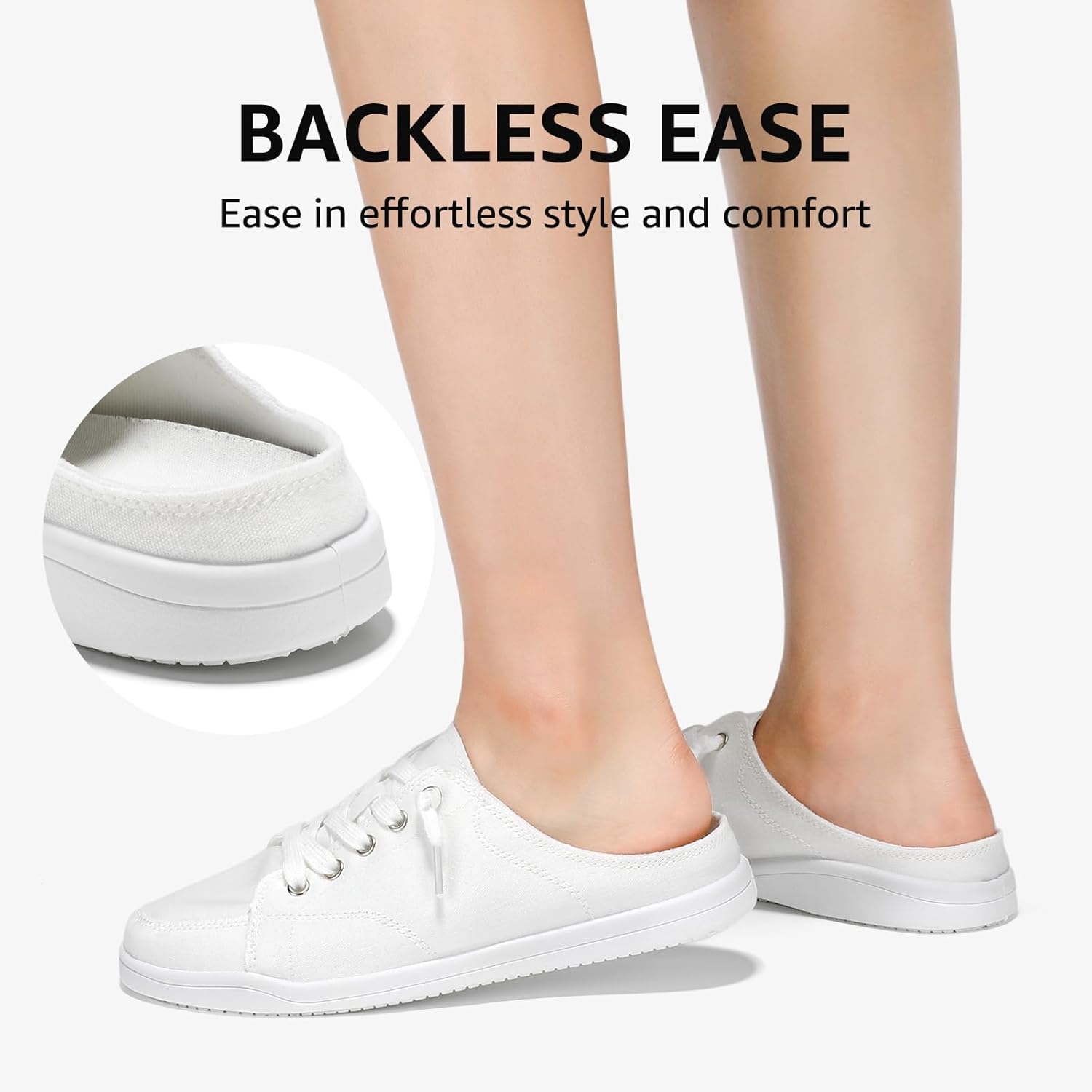 Women’s White Slip-On Canvas Sneakers – Lightweight Memory Foam Mules