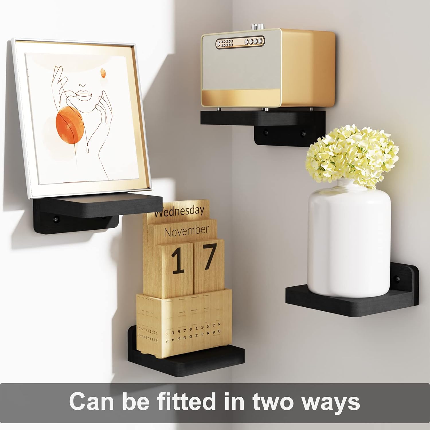 Set of 4 Small Floating Wood Shelves – 4" Wall Mounted Mini Display