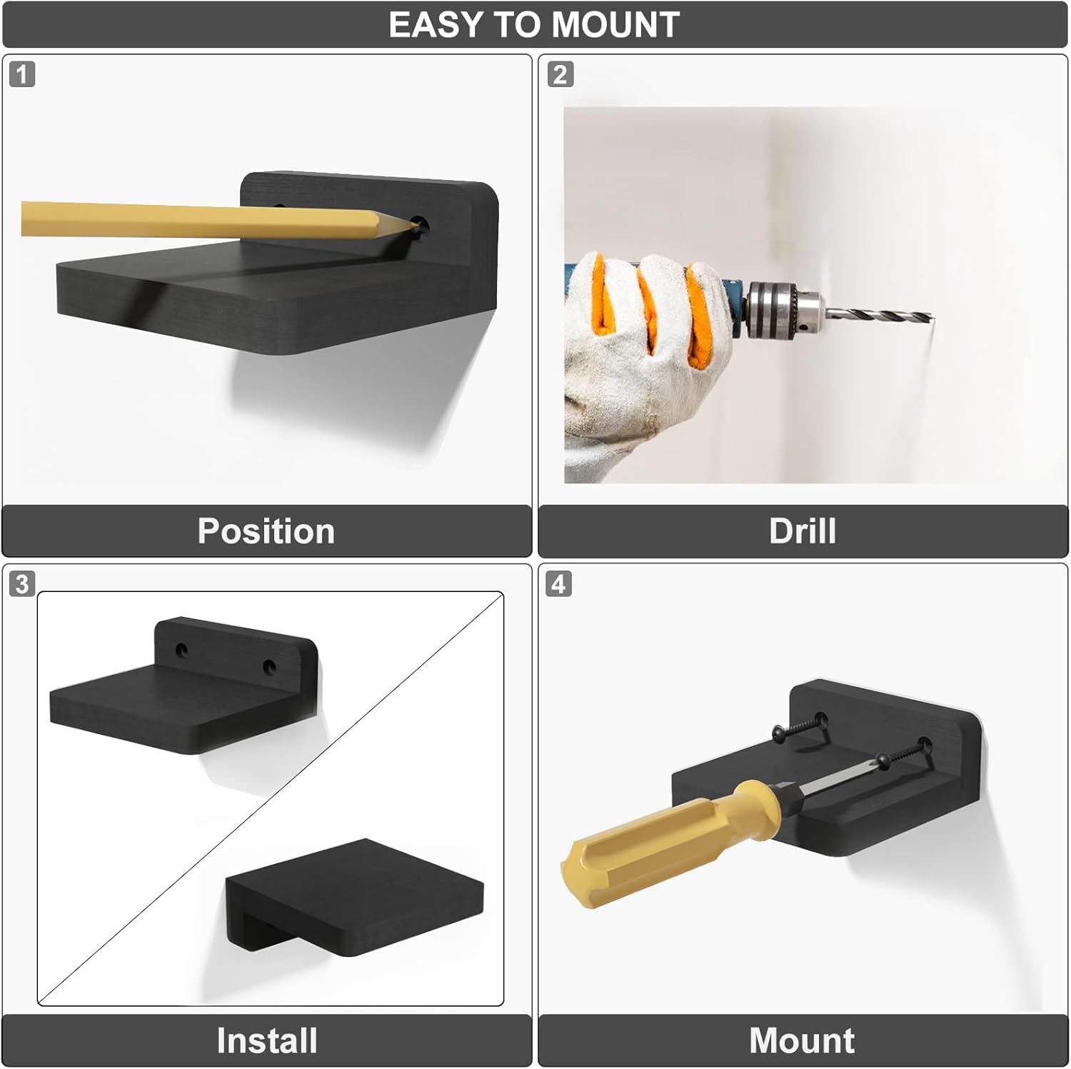 Set of 4 Small Floating Wood Shelves – 4" Wall Mounted Mini Display
