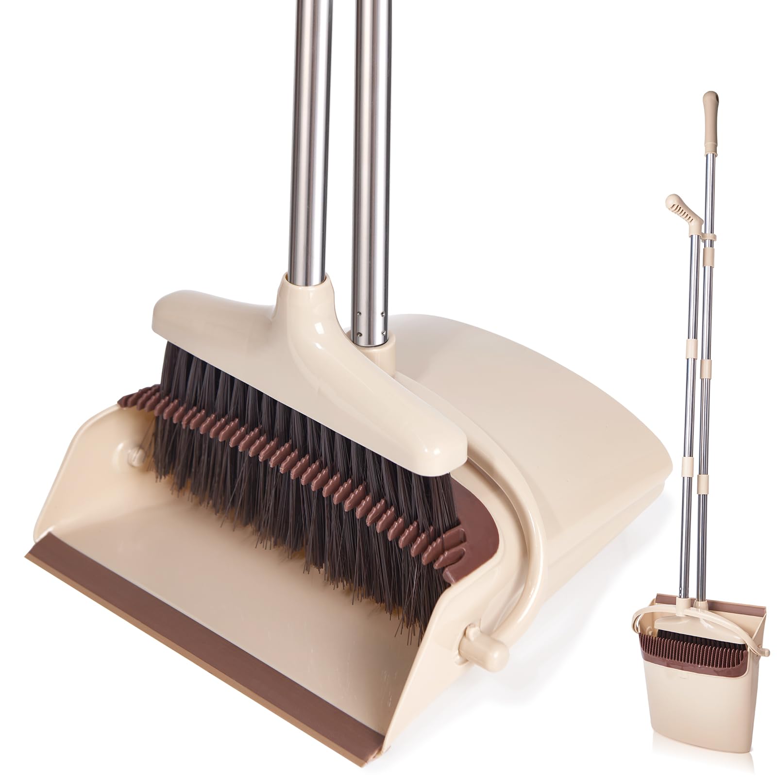 Broom and Dustpan Set with Long Handle – Lightweight Stainless Steel Poles