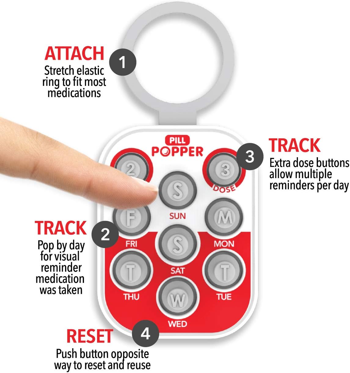 Pill Popper Medication Dose Tracker – 6 Pack Weekly Pill Reminder Rings