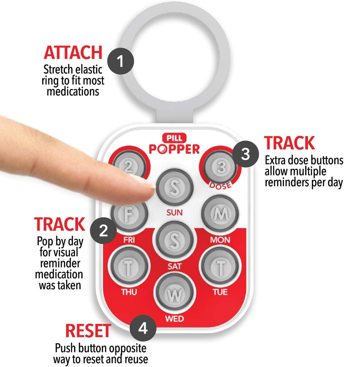 Pill Popper Medication Dose Tracker – 6 Pack Weekly Pill Reminder Rings
