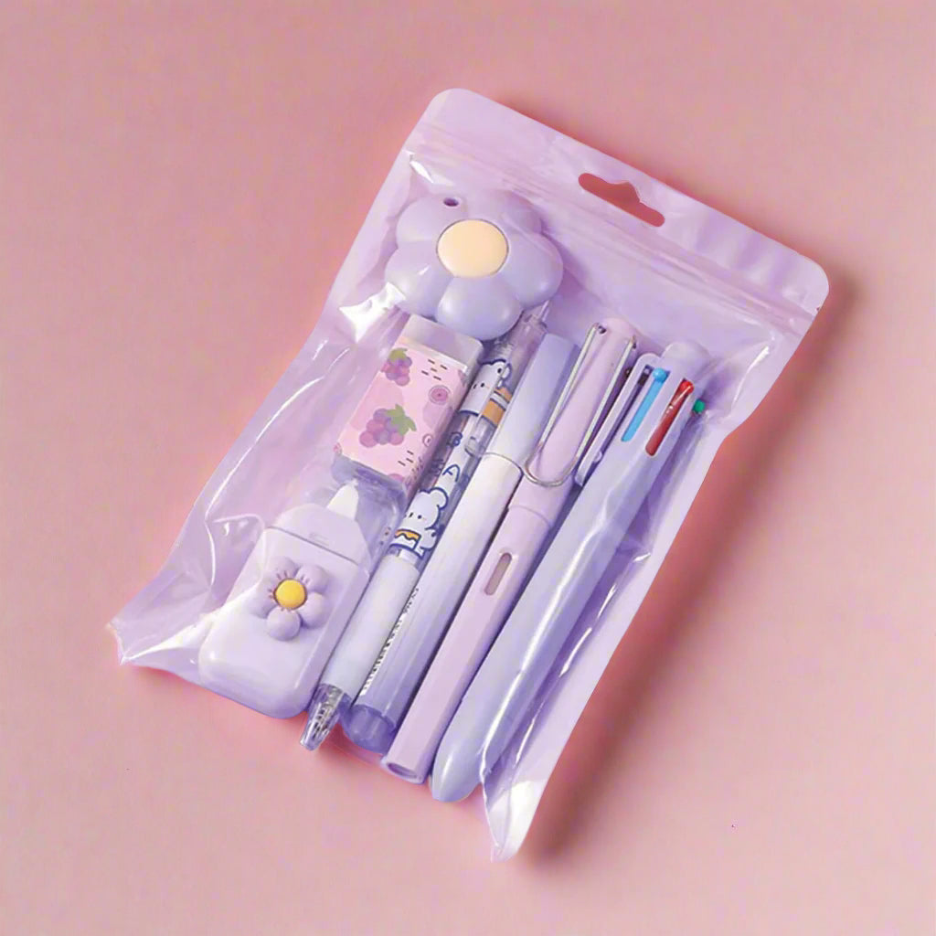 Kawaii Purple Stationery Set – 7 Cute &amp; Functional Desk Essentials