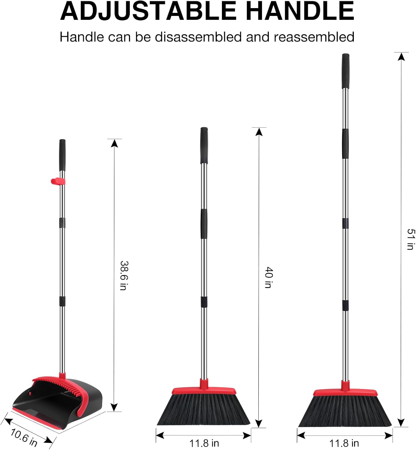 Broom and Dustpan Set – 52" Long Handle Broom with Upright Dustpan