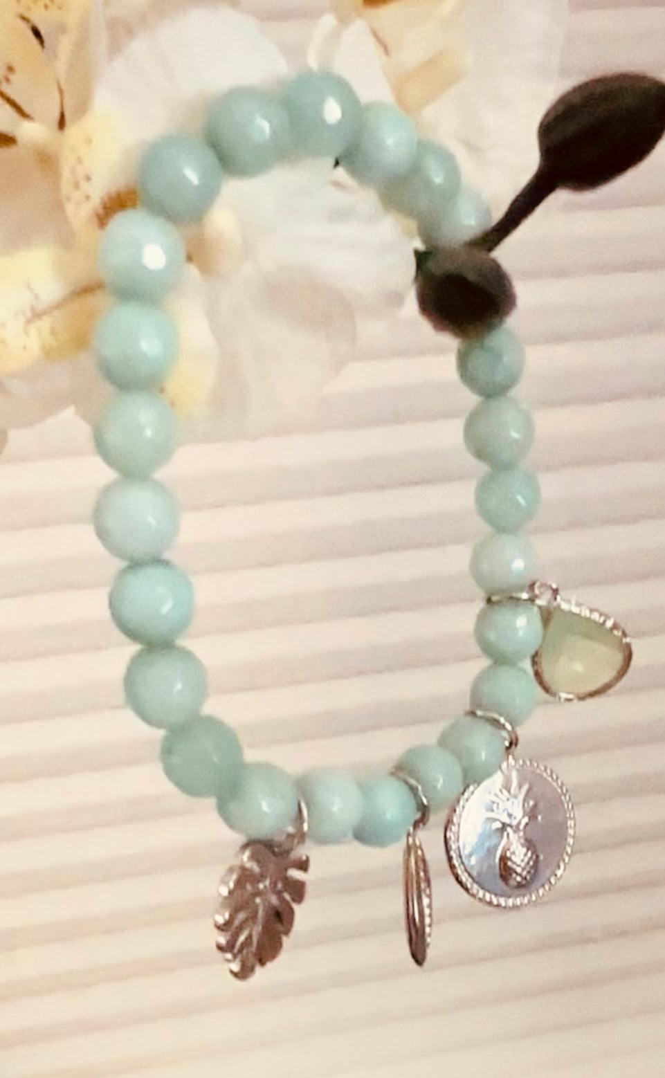 Turquoise Stone Bracelet with 4 Charms: December Birthstone