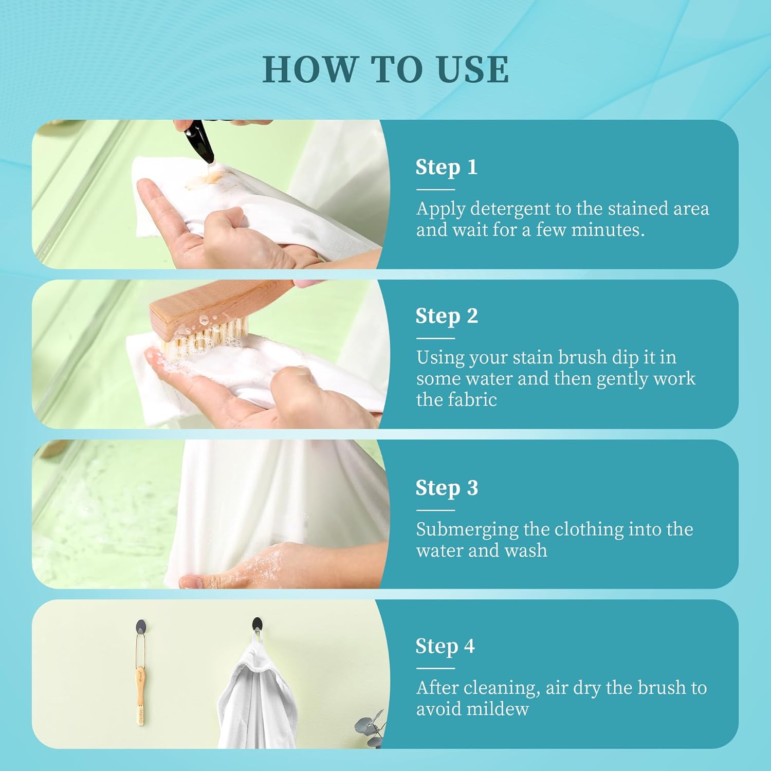 Laundry Stain Brush – Natural Soft Boar Bristles for Tough Stains No Damage