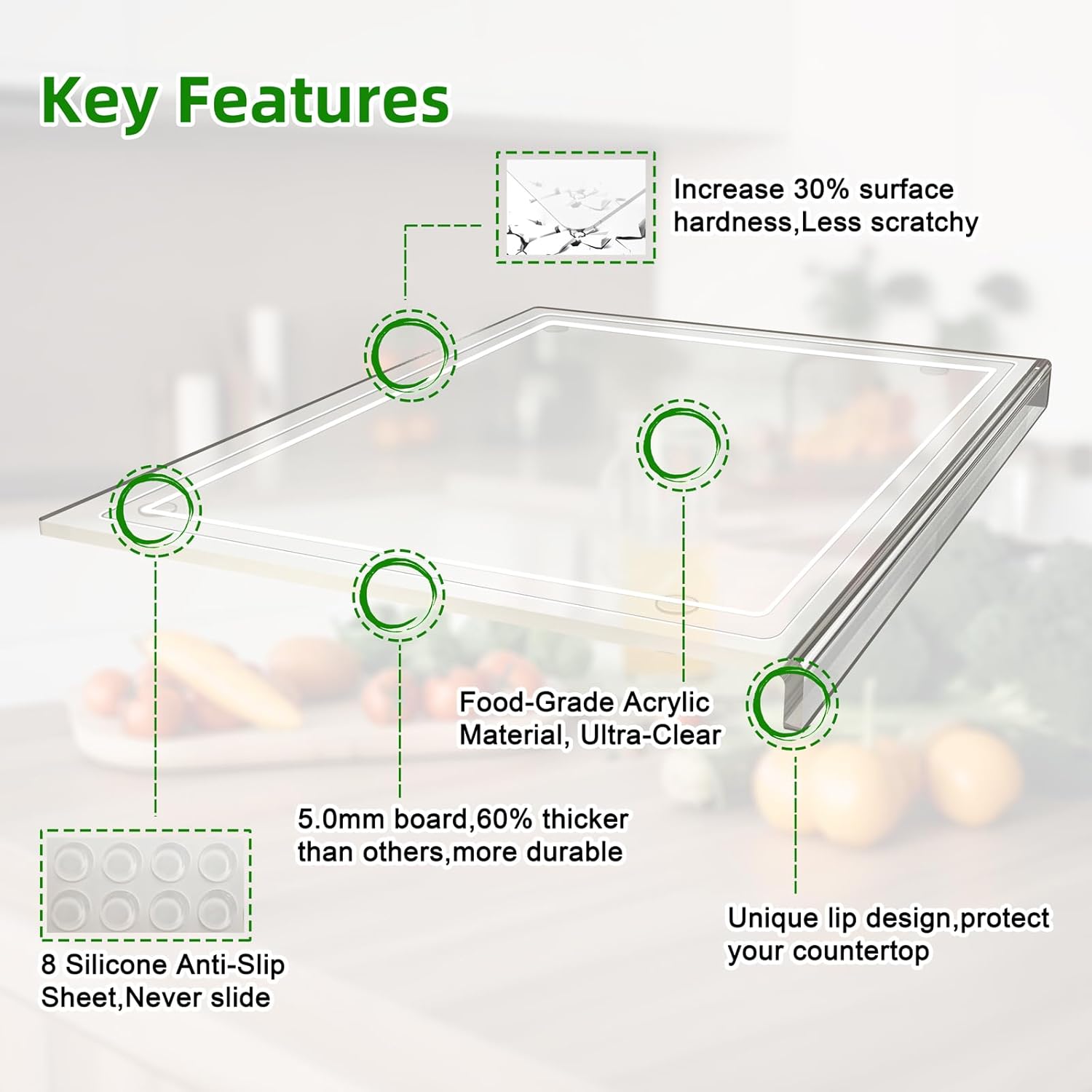 Clear Acrylic Cutting Board with Juice Groove & Non-Slip Base