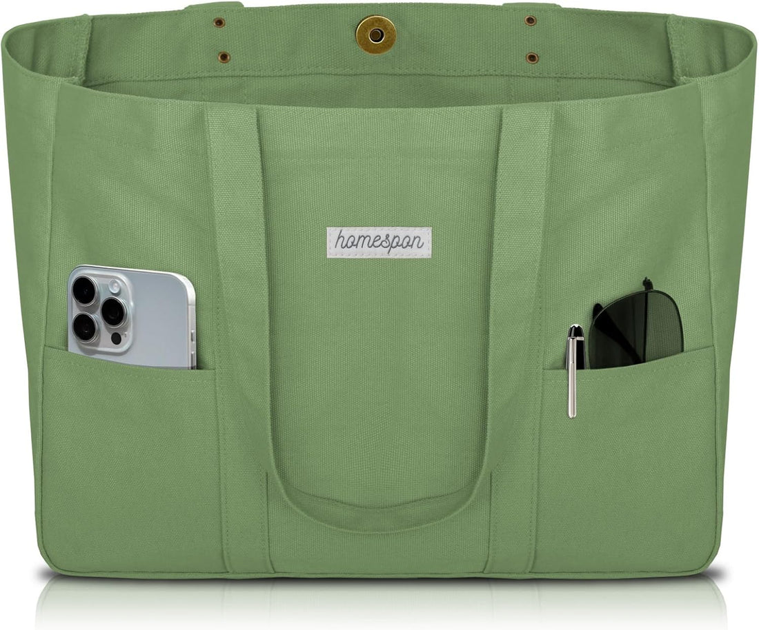 Large Canvas Tote Bag for Women – Everything Bag with Pockets & Laptop Sleeve