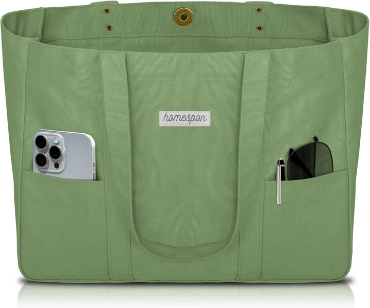 Large Canvas Tote Bag for Women – Everything Bag with Pockets & Laptop Sleeve