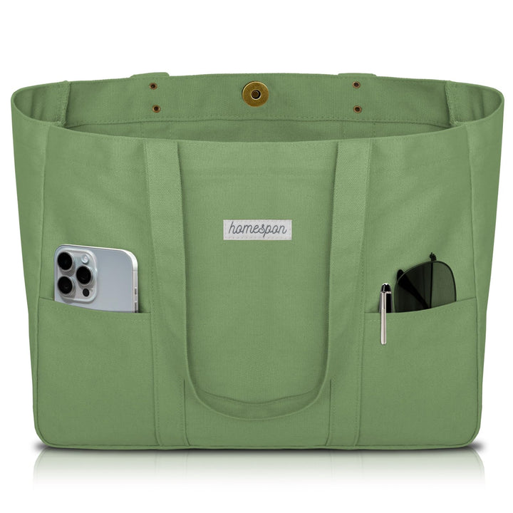 Large Canvas Tote Bag for Women – Everything Bag with Pockets & Laptop Sleeve