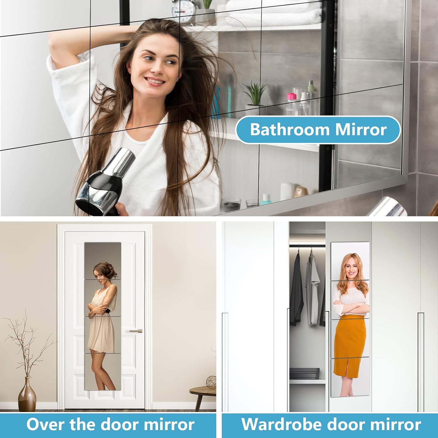 Unbreakable Full Length Wall Mirror Tiles – 4-Piece Acrylic Set