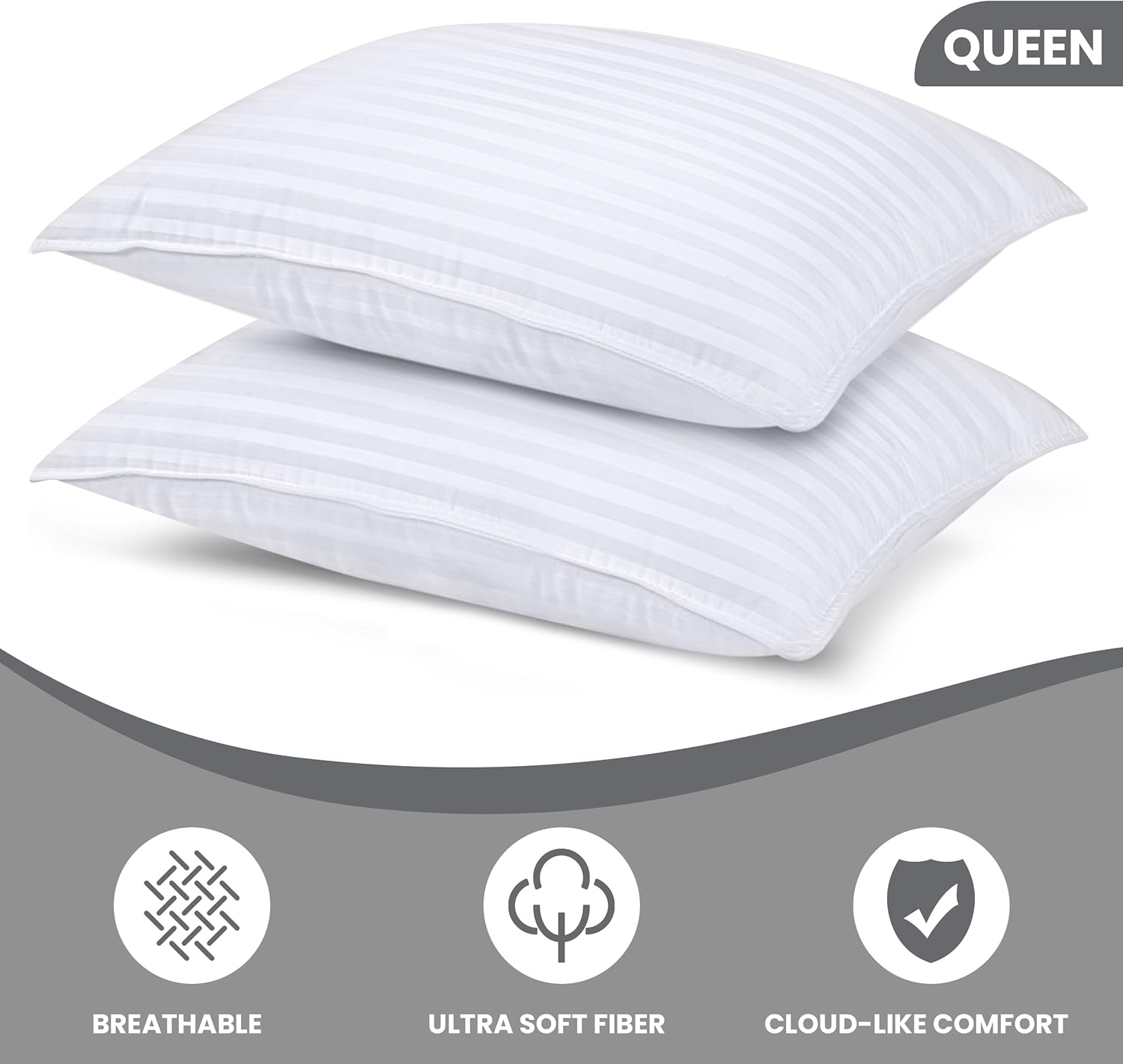 Queen Pillow Set of 2 – Cooling Fiber Fill, Soft & Supportive