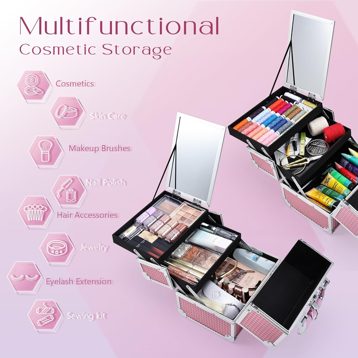 Makeup Train Case Makeup Case Organizer Portable Cosmetic Box Storage