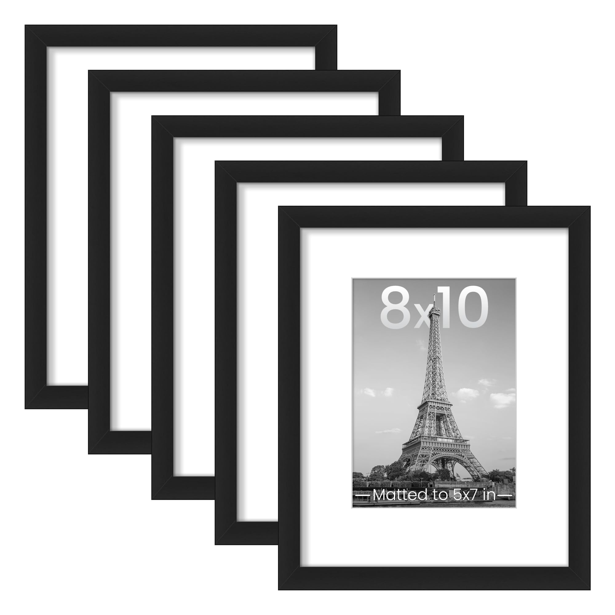8x10 Picture Frame Set of 5, Display Pictures 5x7 with Mat