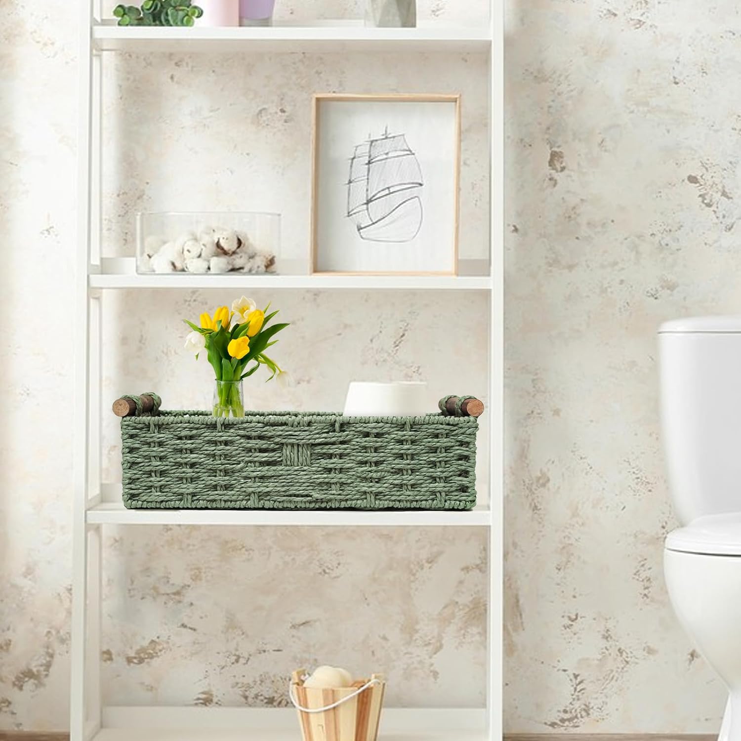Round Paper Rope Storage Basket Wicker Baskets for Organizing