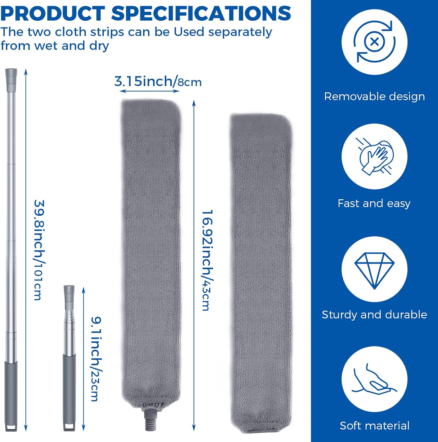 Retractable Gap Dust Cleaner with 2 Microfiber Dusting Cloths  Duster