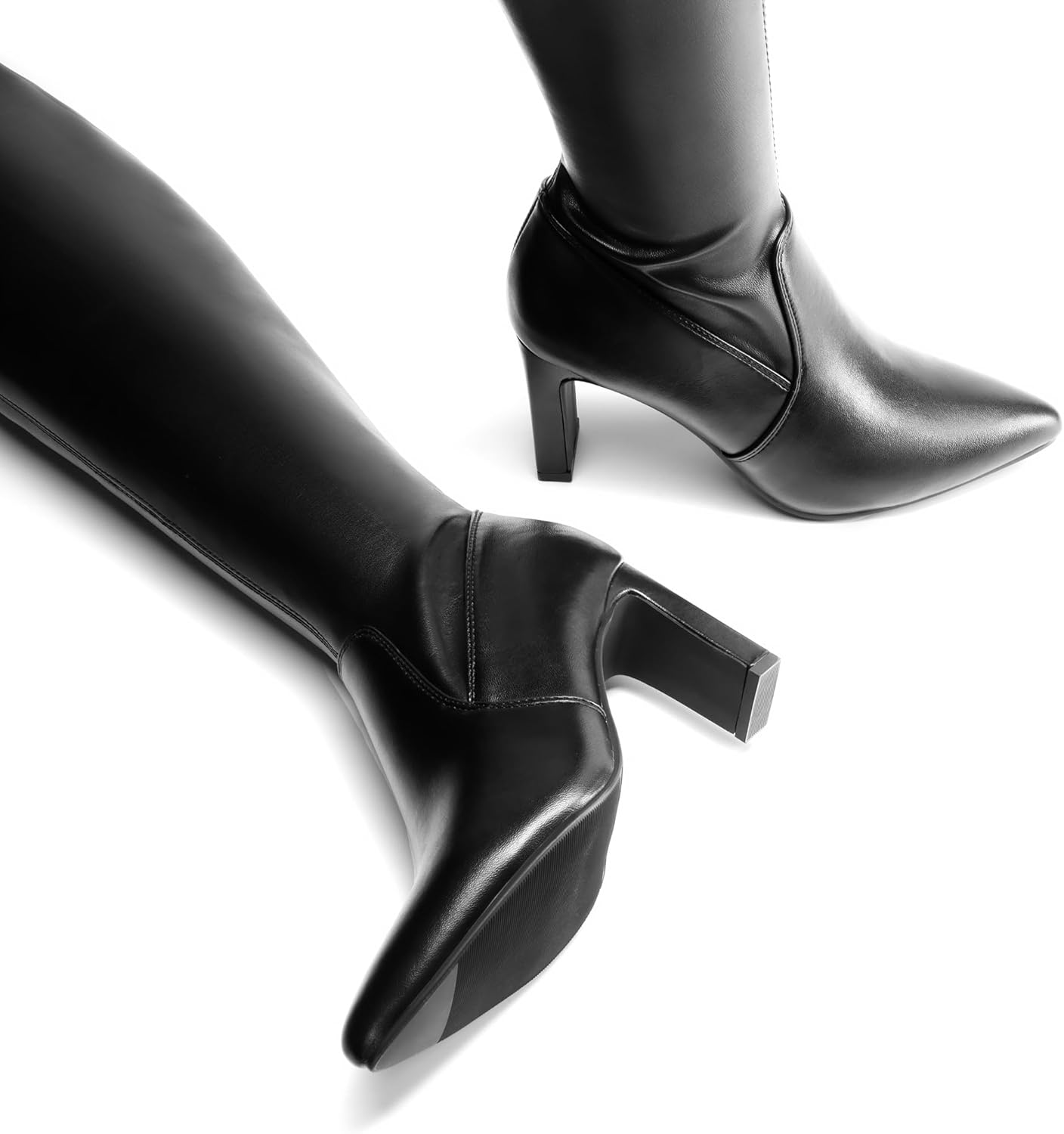 Women’s Over-The-Knee Thigh High Boots – Stretchy Chunky Heels with Pointed