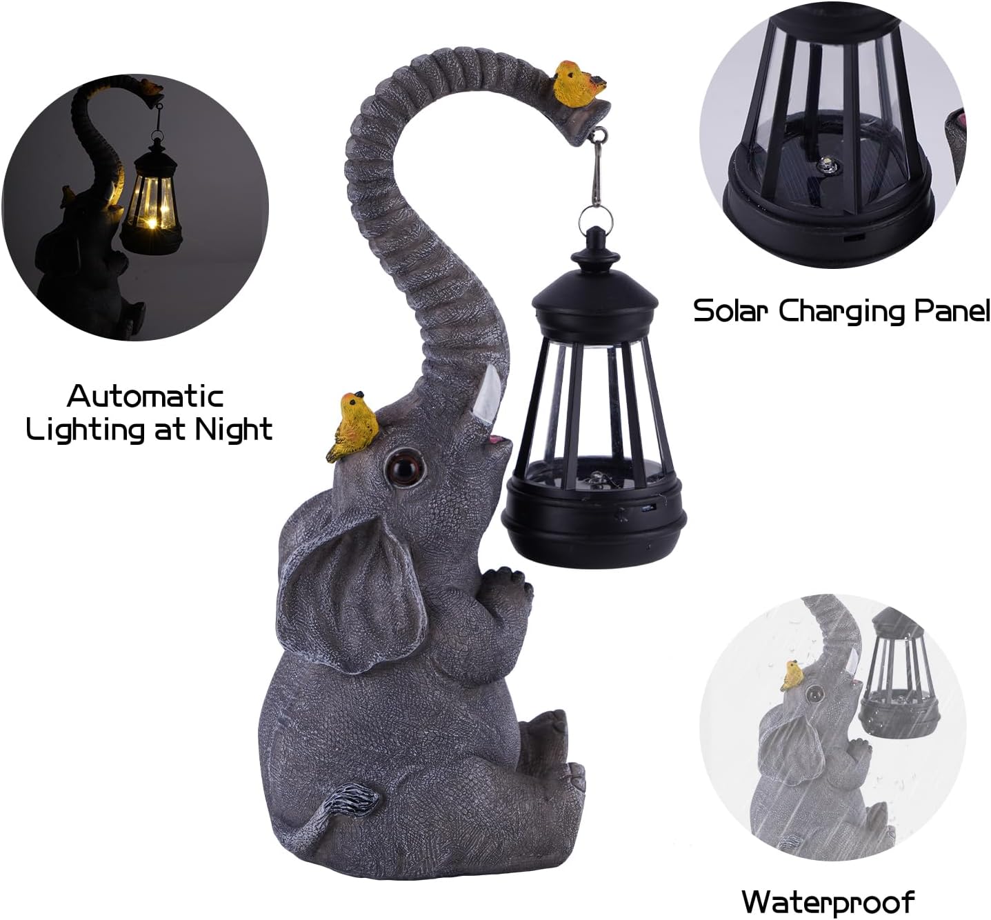 Solar Elephant  crafted  Garden Statue – Lighted Outdoor Resin Decor Symbol of Good Luck
