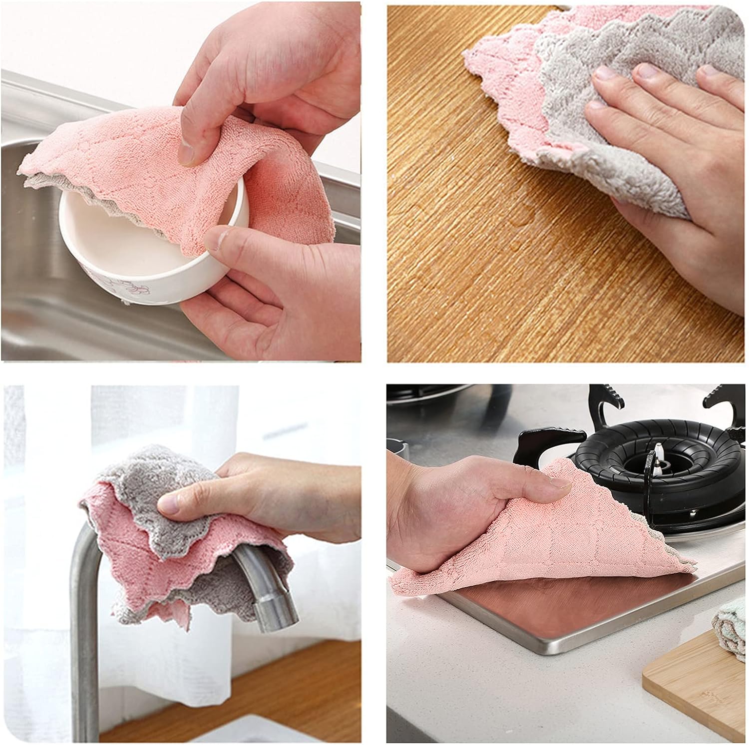 Microfiber Kitchen Washcloths – Super Absorbent Coral Velvet Dishtowels