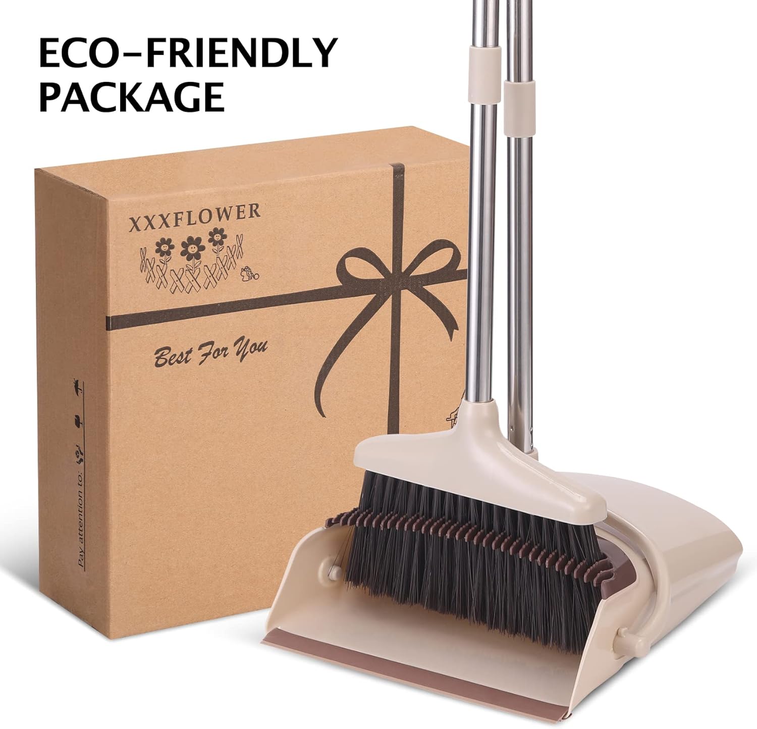 Broom and Dustpan Set with Long Handle – Lightweight Stainless Steel Poles