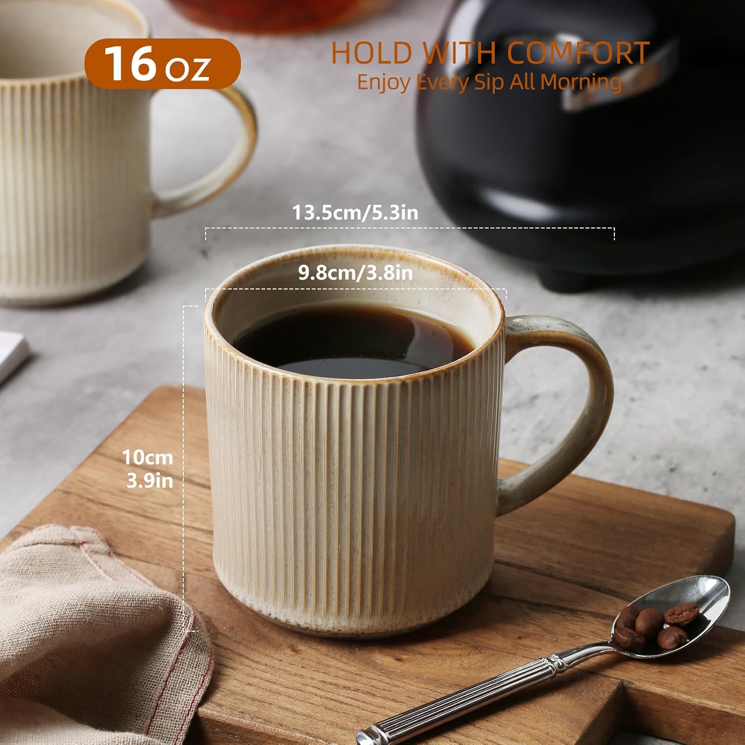 Set of 4 Ceramic Coffee Mugs – 16 oz Porcelain Cups with Large Handles