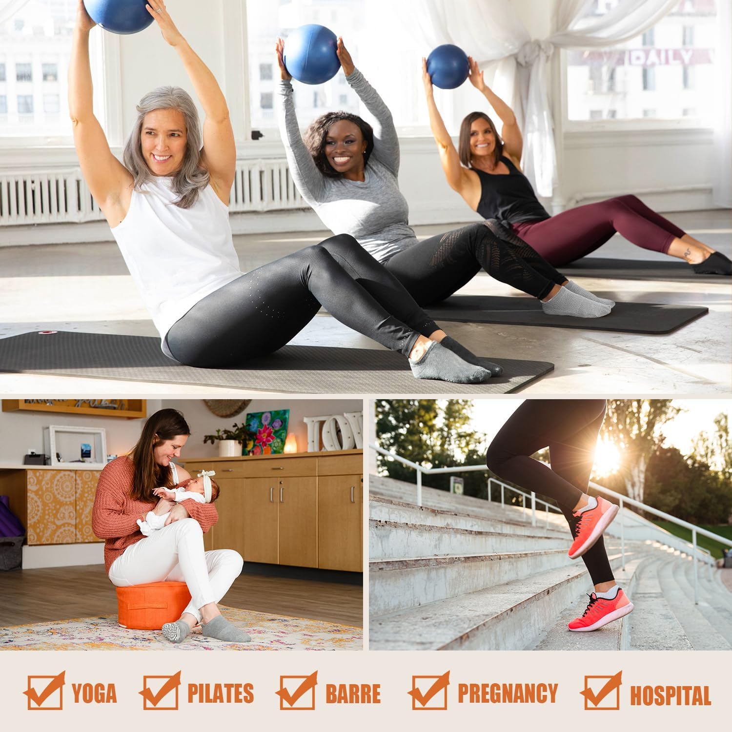 4/6 Pairs Women’s Non-Slip Pilates Socks – Grip Yoga & Barre Socks