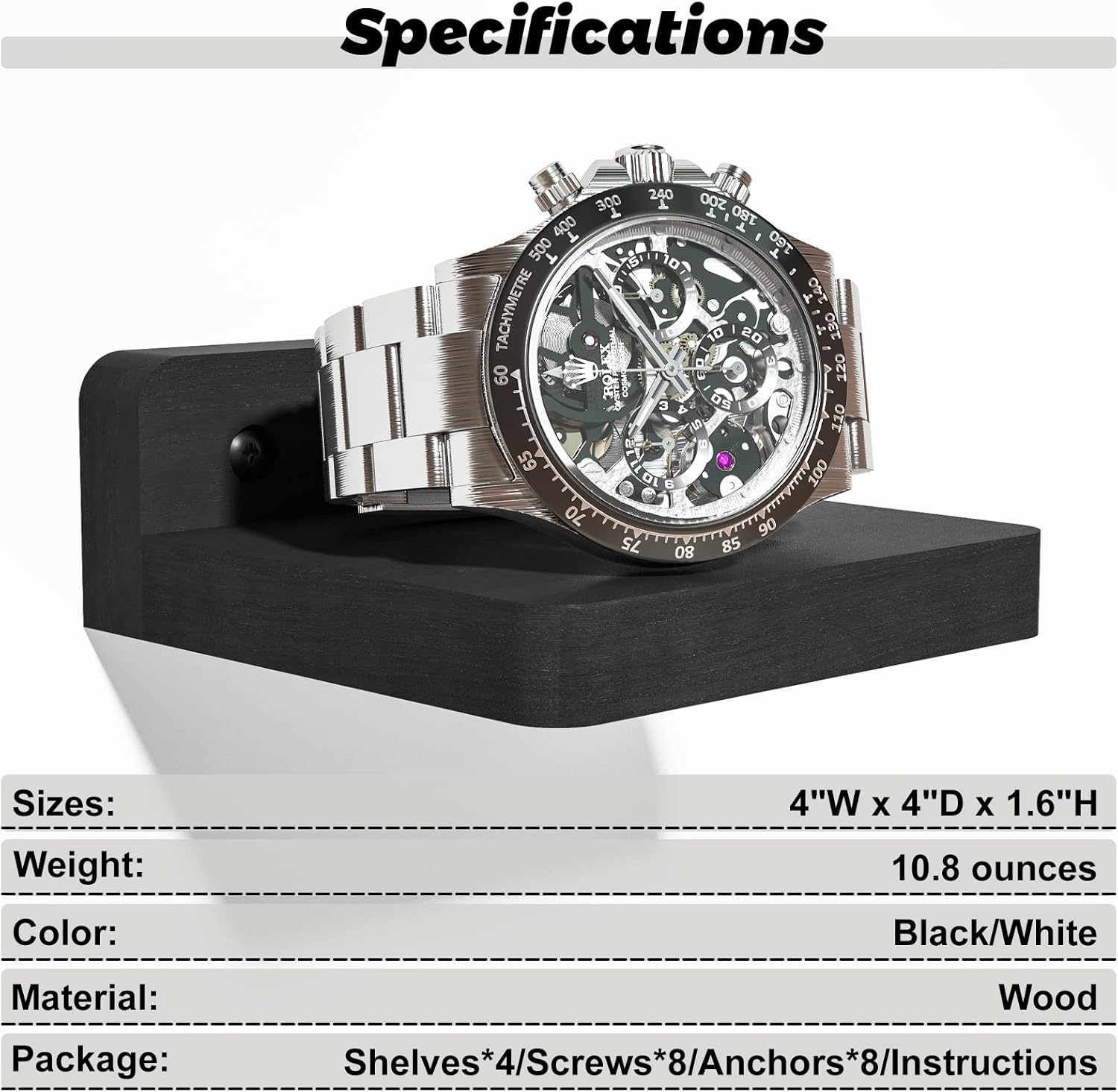 Set of 4 Small Floating Wood Shelves – 4" Wall Mounted Mini Display