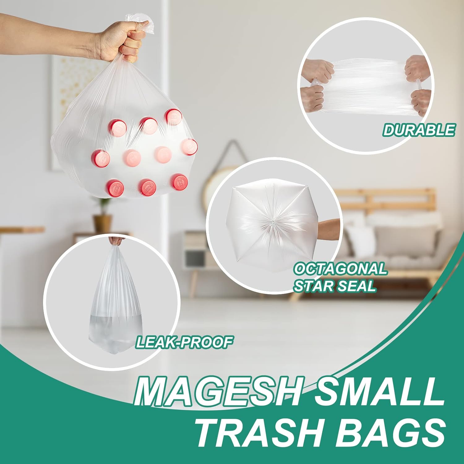 4 Gallon Trash Bag Strong, Leakage-Free, Small Garbage Bags