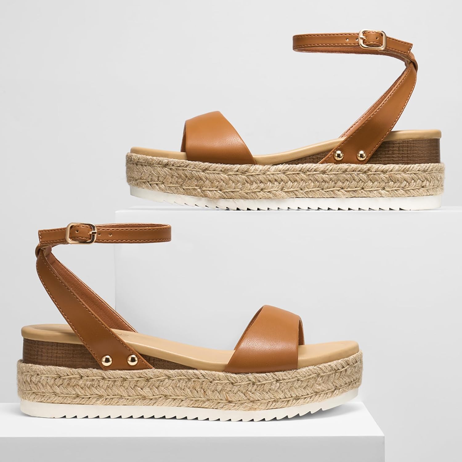 Women’s Open Toe Platform Espadrille Sandals – Buckle Ankle