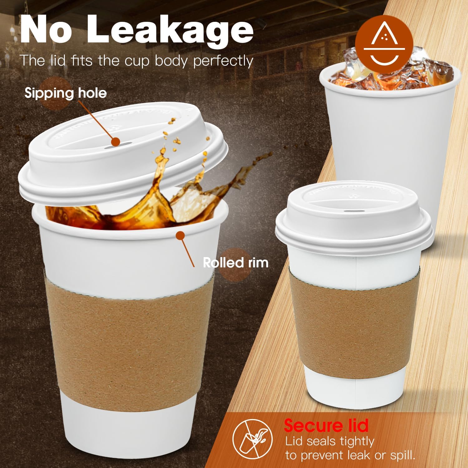 100 Pack 12 oz Leak-Proof Disposable Coffee Cups with Lids & Sleeves