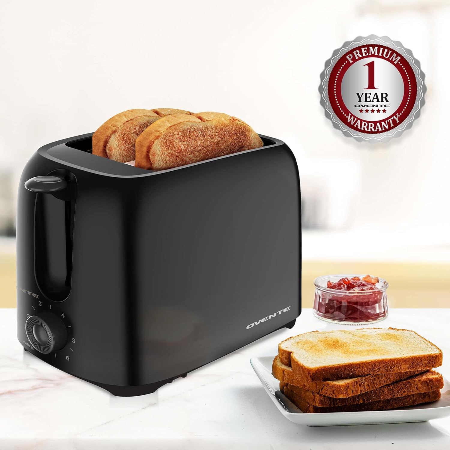 Electric 2-Slice Toaster with 6-Shade Browning & Removable Tray