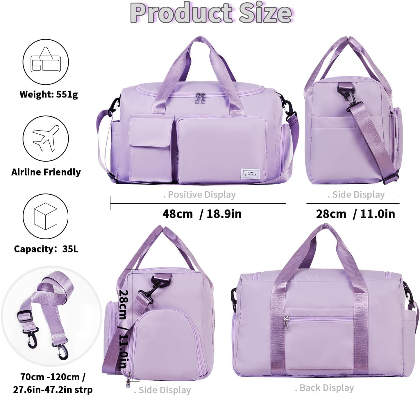 Women’s Gym Duffle Bag – 37L Travel Bag with Shoe Pocket
