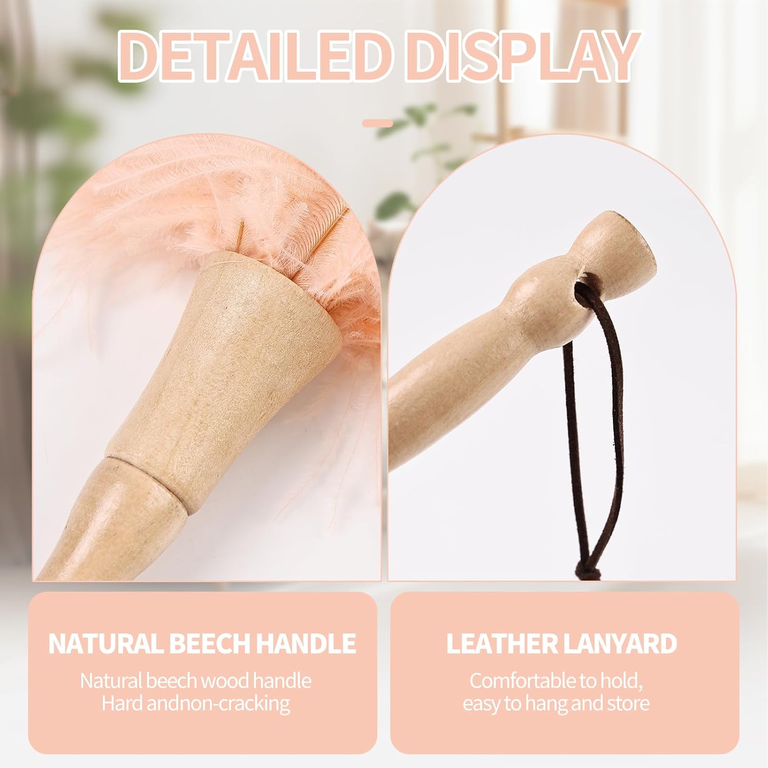 12 Inch Feather Duster – Fluffy Natural Ostrich Feathers with Wooden Handle