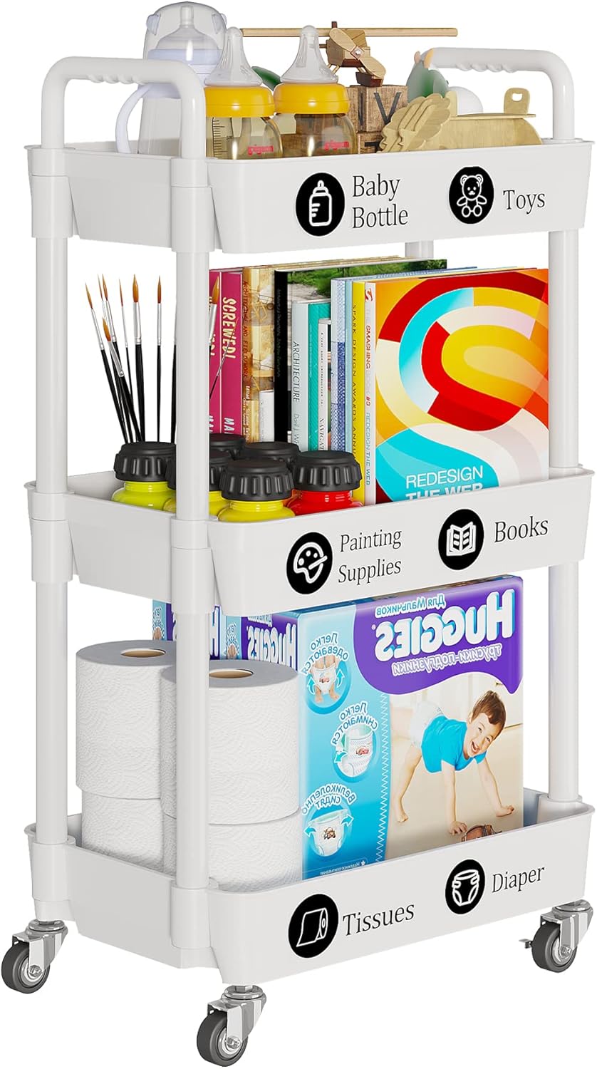 3-Tier Storage Cart Multifunction Kitchen Storage Organizer Mobile Shelving