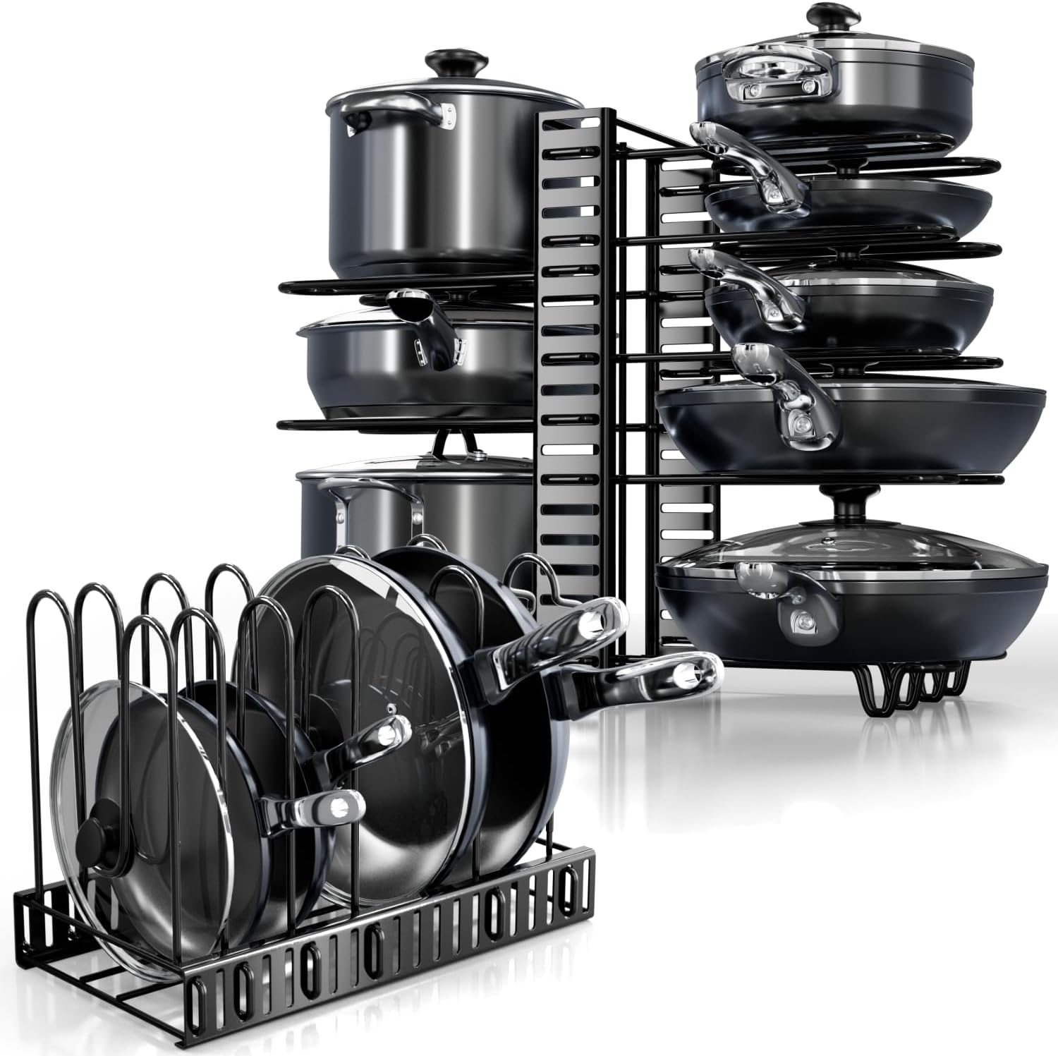 Pots and Pans Organizer Under Cabinet – 8-Tier Adjustable Rack