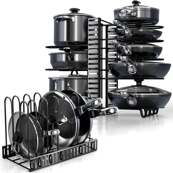 Pots and Pans Organizer Under Cabinet – 8-Tier Adjustable Rack