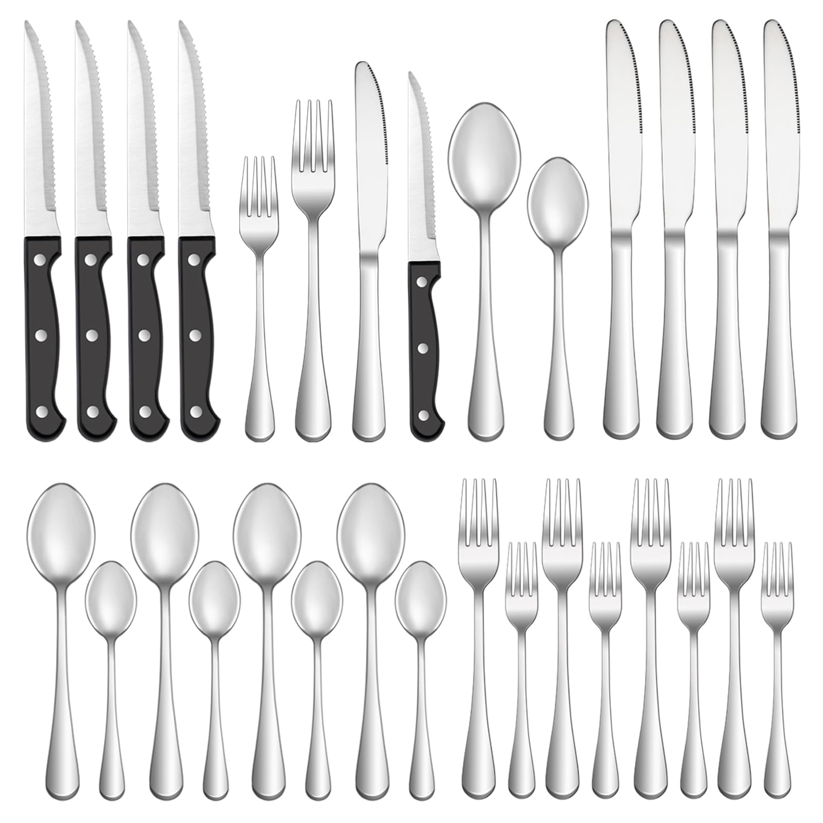 24-Piece Silverware Set with Steak Knives – Stainless Steel Flatware Set