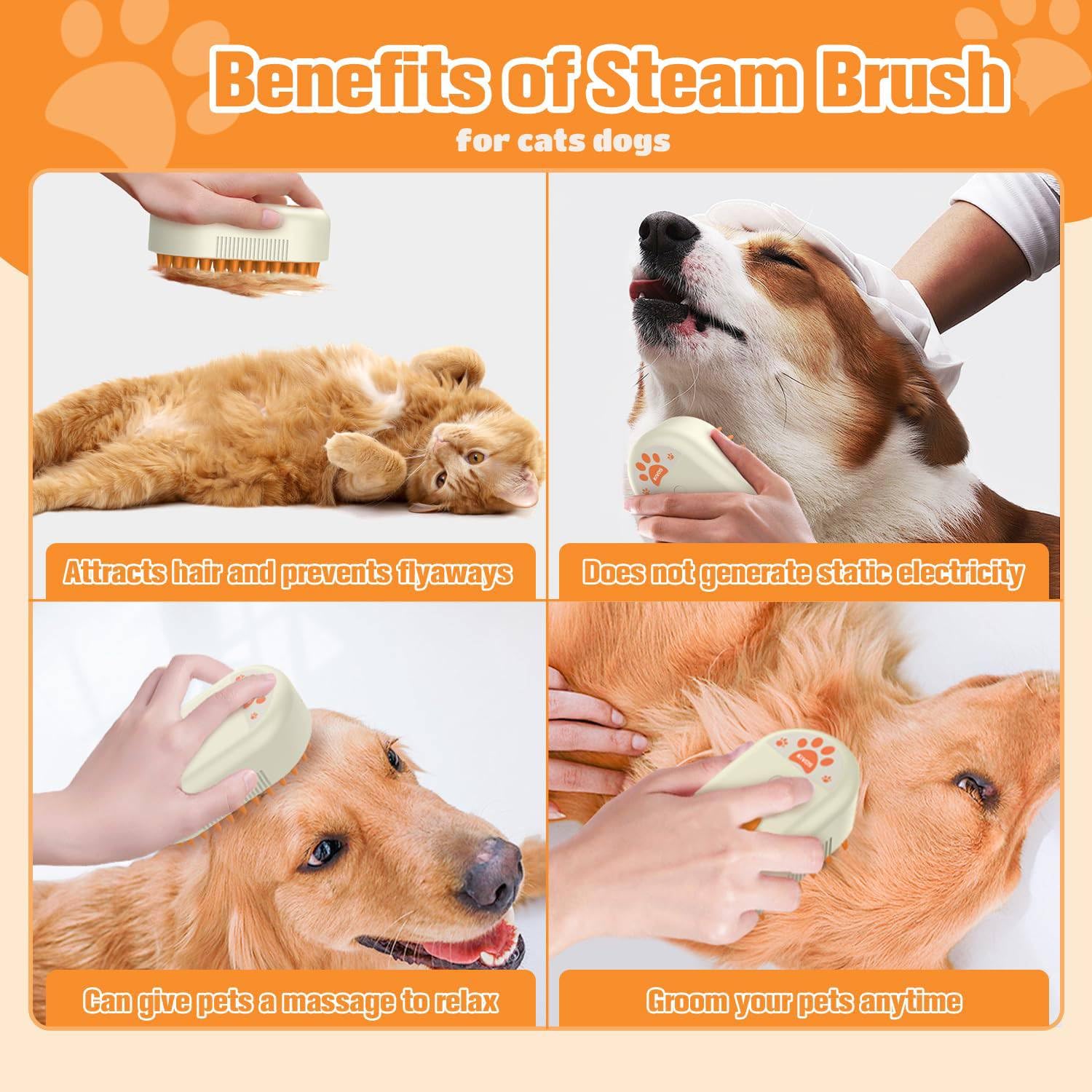 Steam Brush for Dogs & Cats – 3-in-1 Steamy Pet Brush for Shedding,