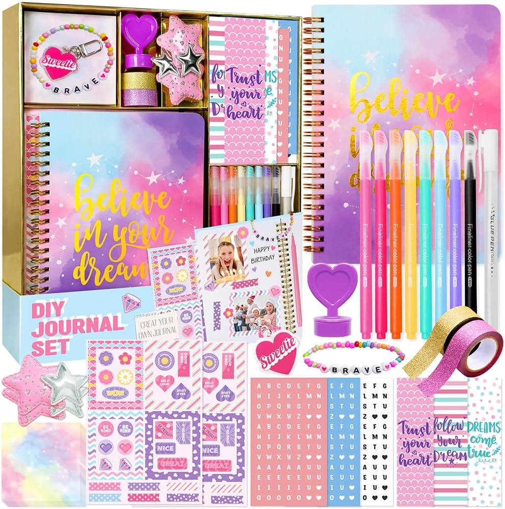 DIY Journal Kit for Girls – Creative Scrapbook; Stationery Set for Ages