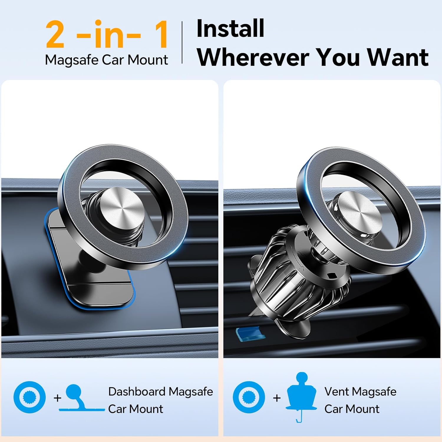 MagSafe Car Mount – 360° Magnetic Dash Phone Holder