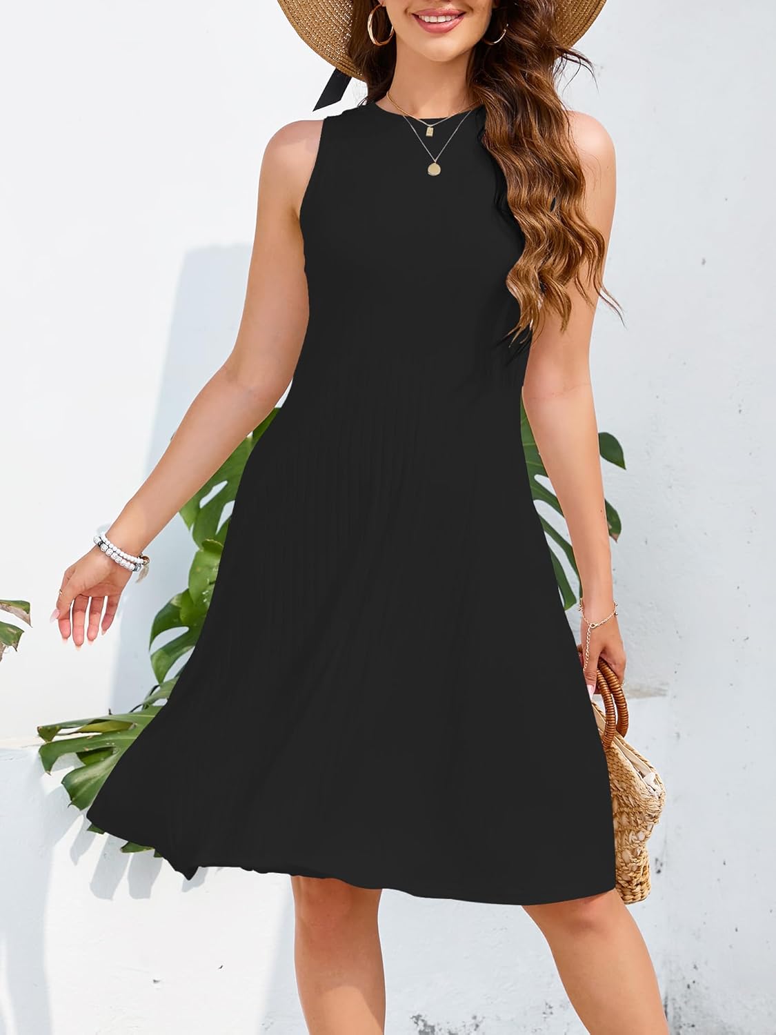 Women’s Summer Casual Dress – Sleeveless Crew Neck Midi Dress