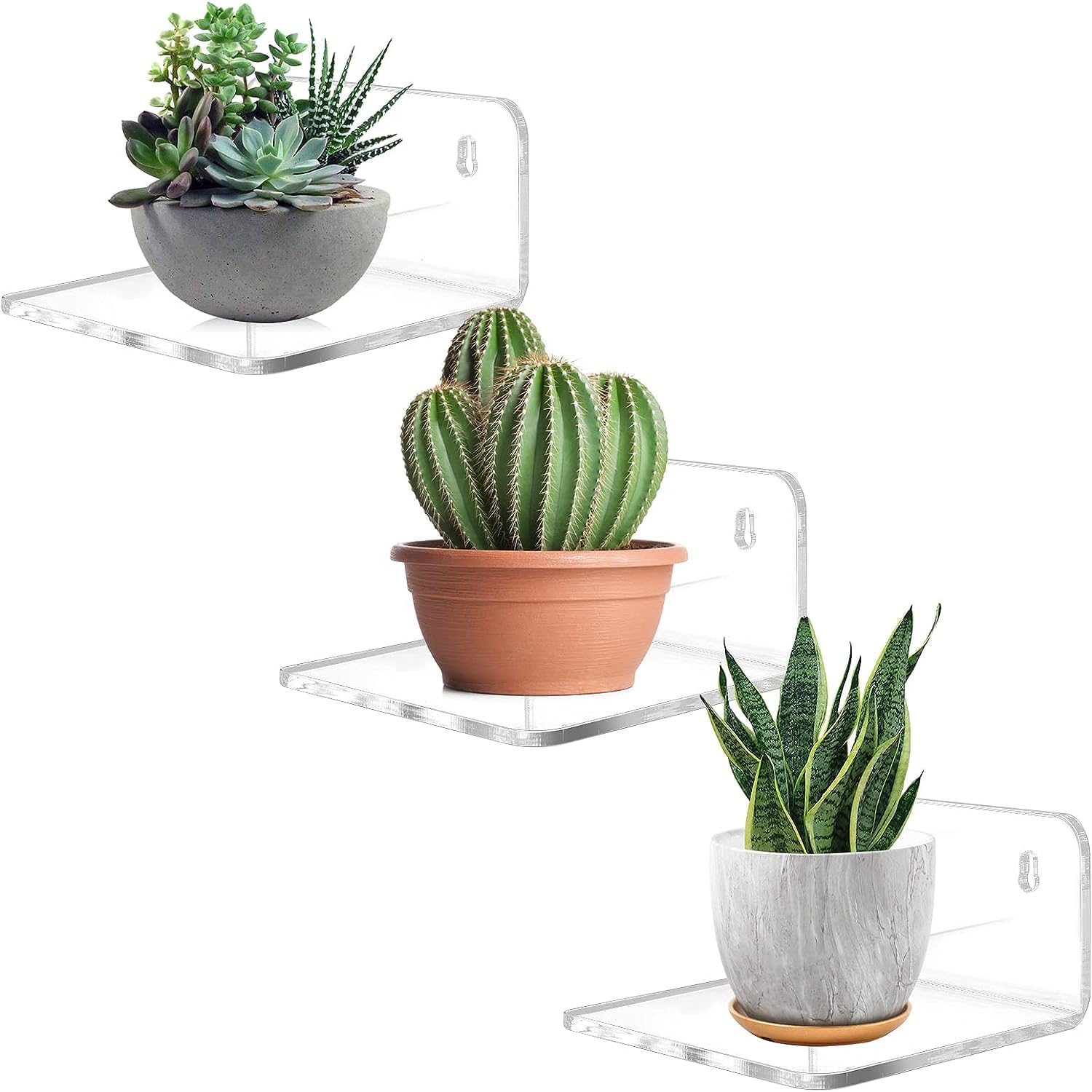 3-Pack Mini Floating Wall Shelves – Clear Wall-Mounted organized Storage Figures