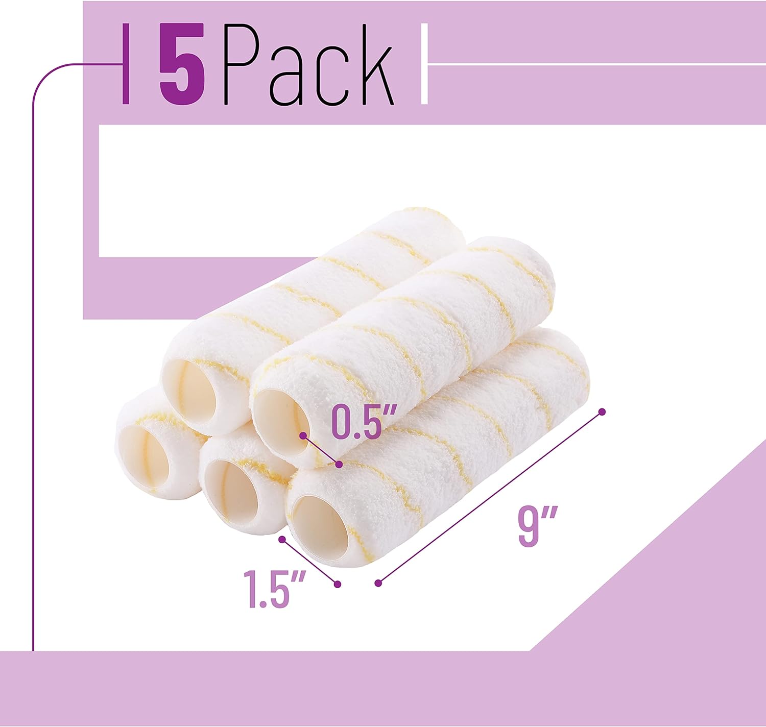 Paint Roller Covers, 9" Roller Covers, Pack of 5, Covers for Paint Rollers
