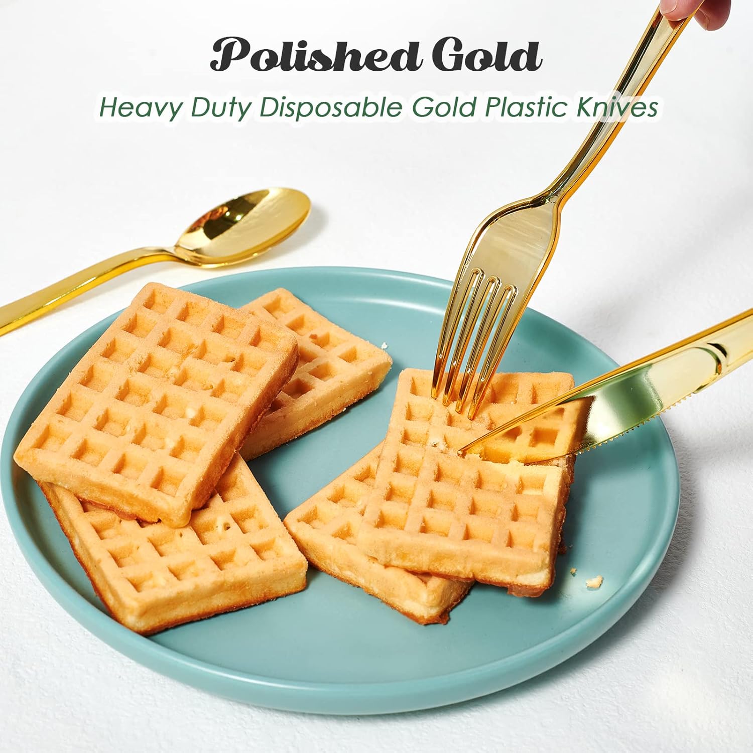 300-Pack 6.8" Gold Disposable Plastic Spoons – Heavy Duty & Elegant Cutlery