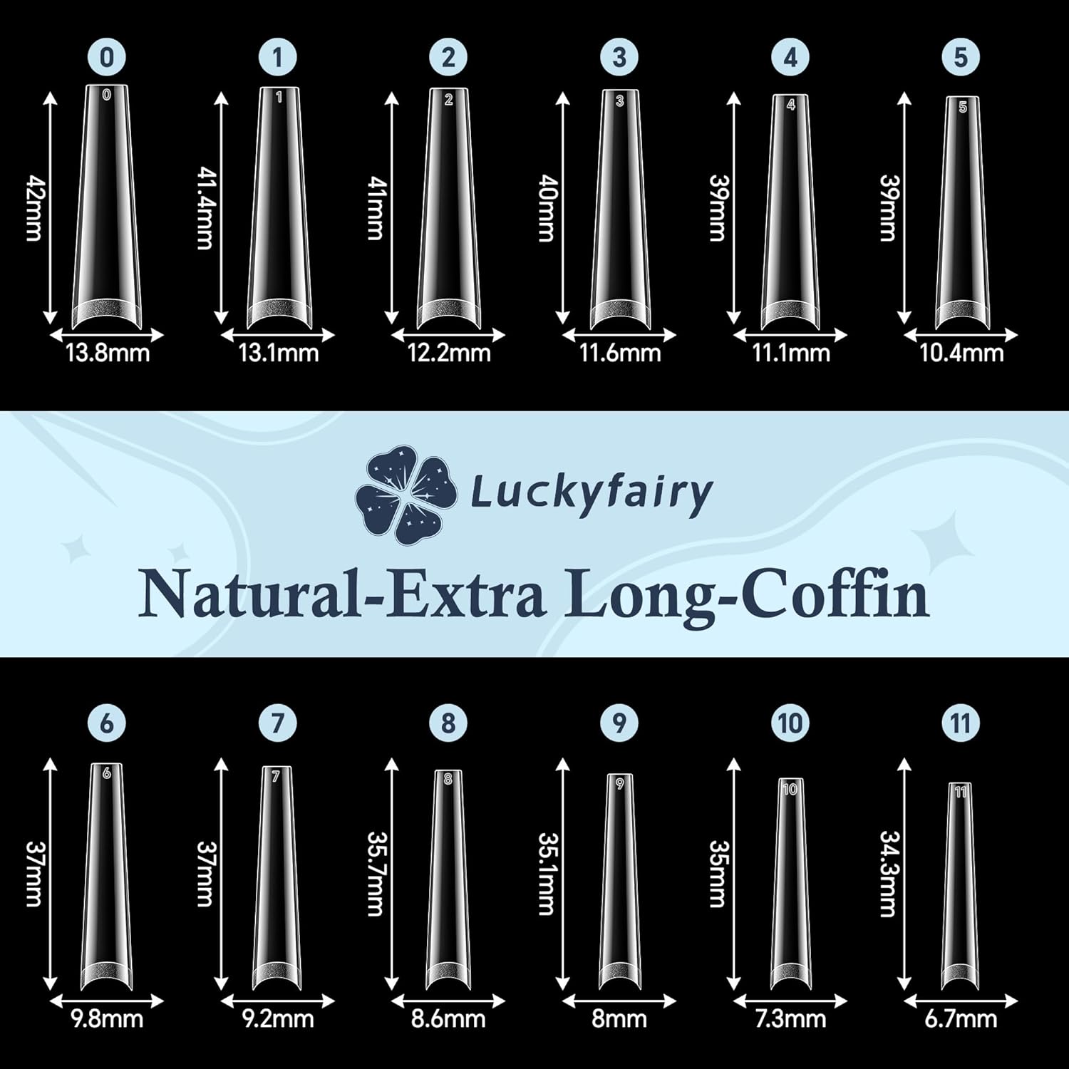 Long Half Cover Coffin Nail Tips – 240 Pcs Clear Gel Acrylic False Nails 12 Sizes