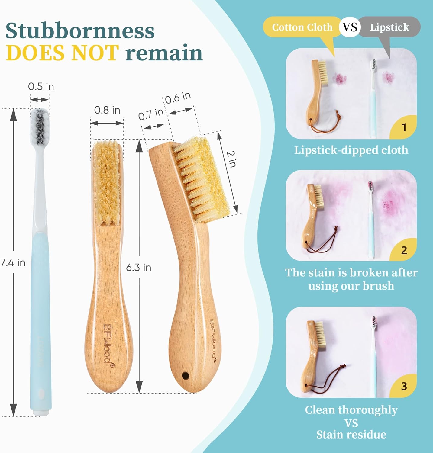 Laundry Stain Brush – Natural Soft Boar Bristles for Tough Stains No Damage