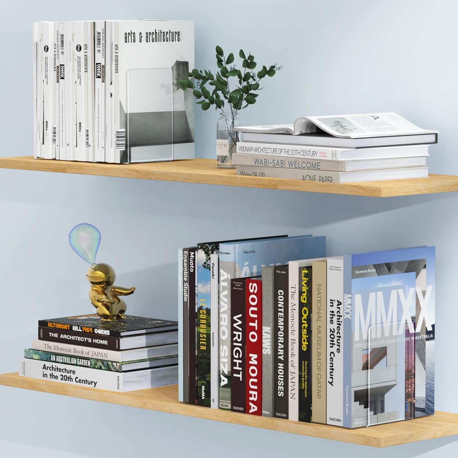 Clear Acrylic Bookends – 4 Pcs Heavy-Duty L-Shaped Book Holders