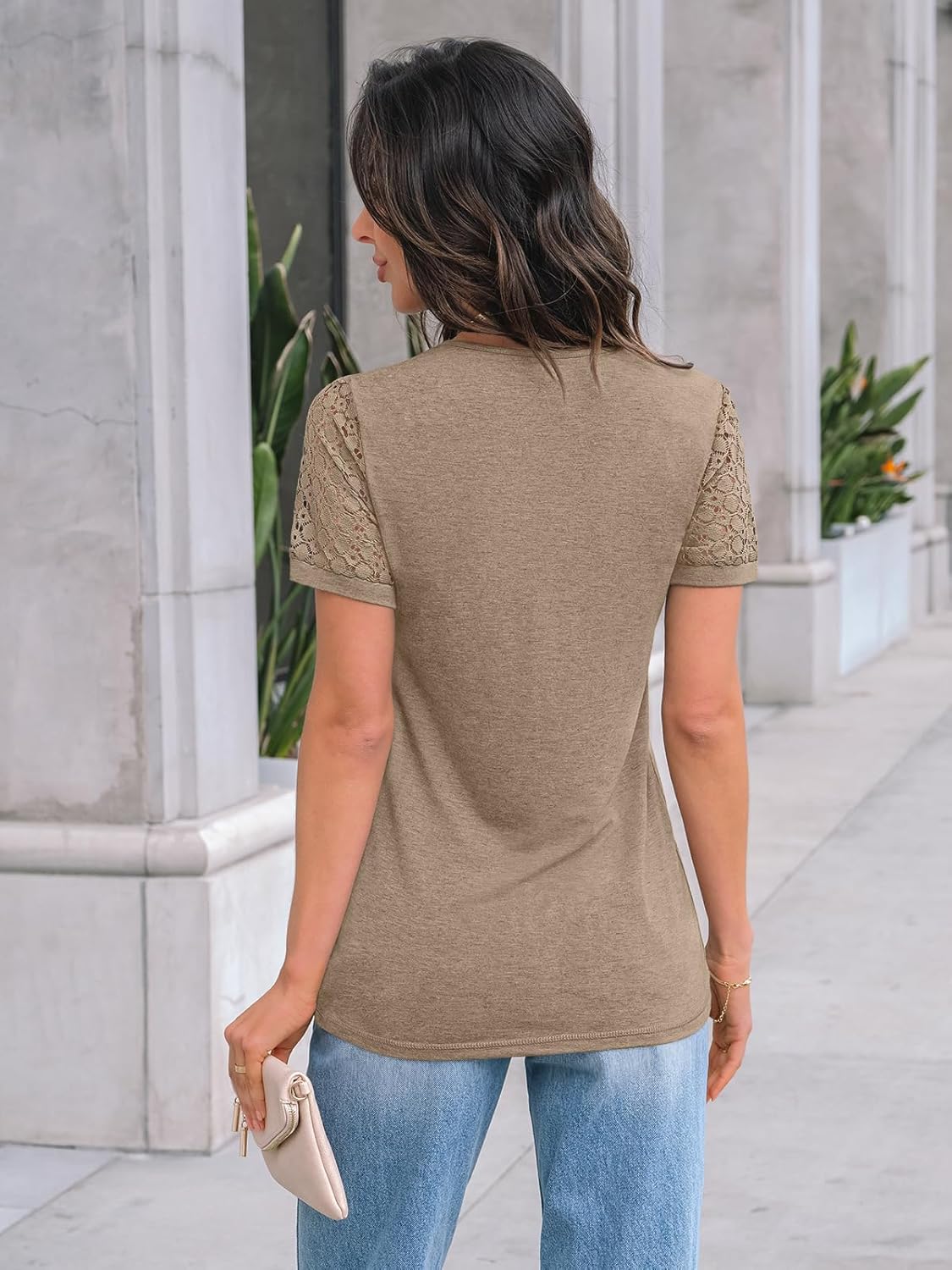 Women’s Short Sleeve Lace Blouse – Dressy Casual Summer