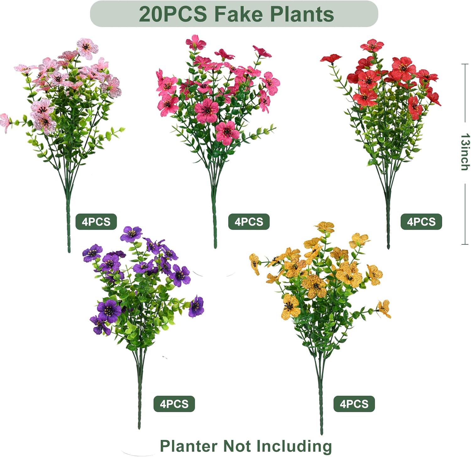20 Bundles Artificial Outdoor Flowers – UV Resistant Faux Silk Plants for Porch & Patio