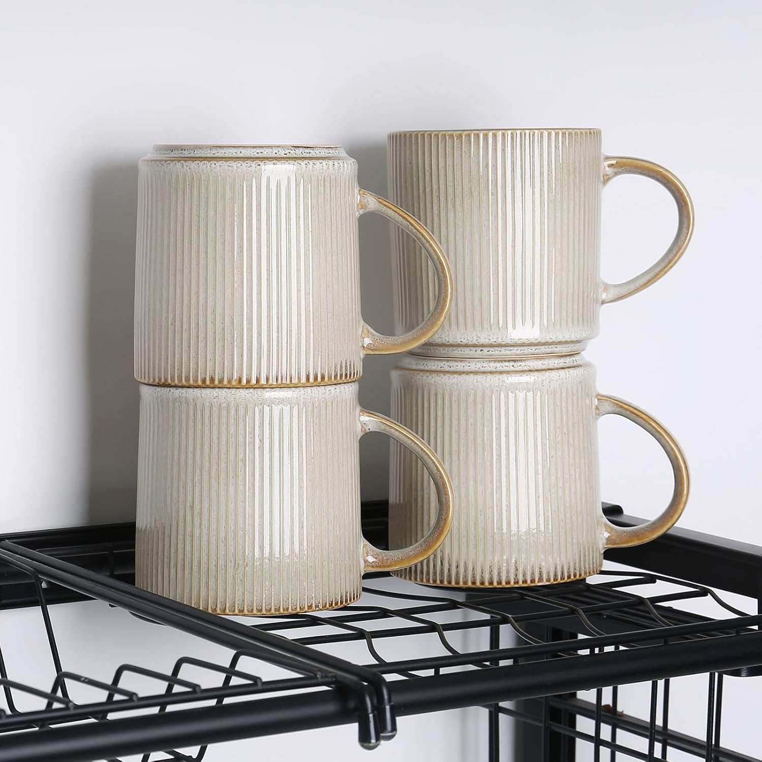 Set of 4 Ceramic Coffee Mugs – 16 oz Porcelain Cups with Large Handles